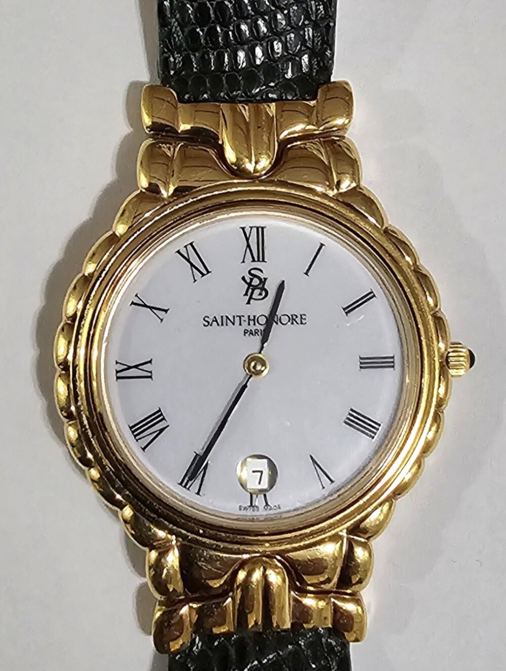 Saint Honore Paris Gold-Tone Round Watch with Black Strap
